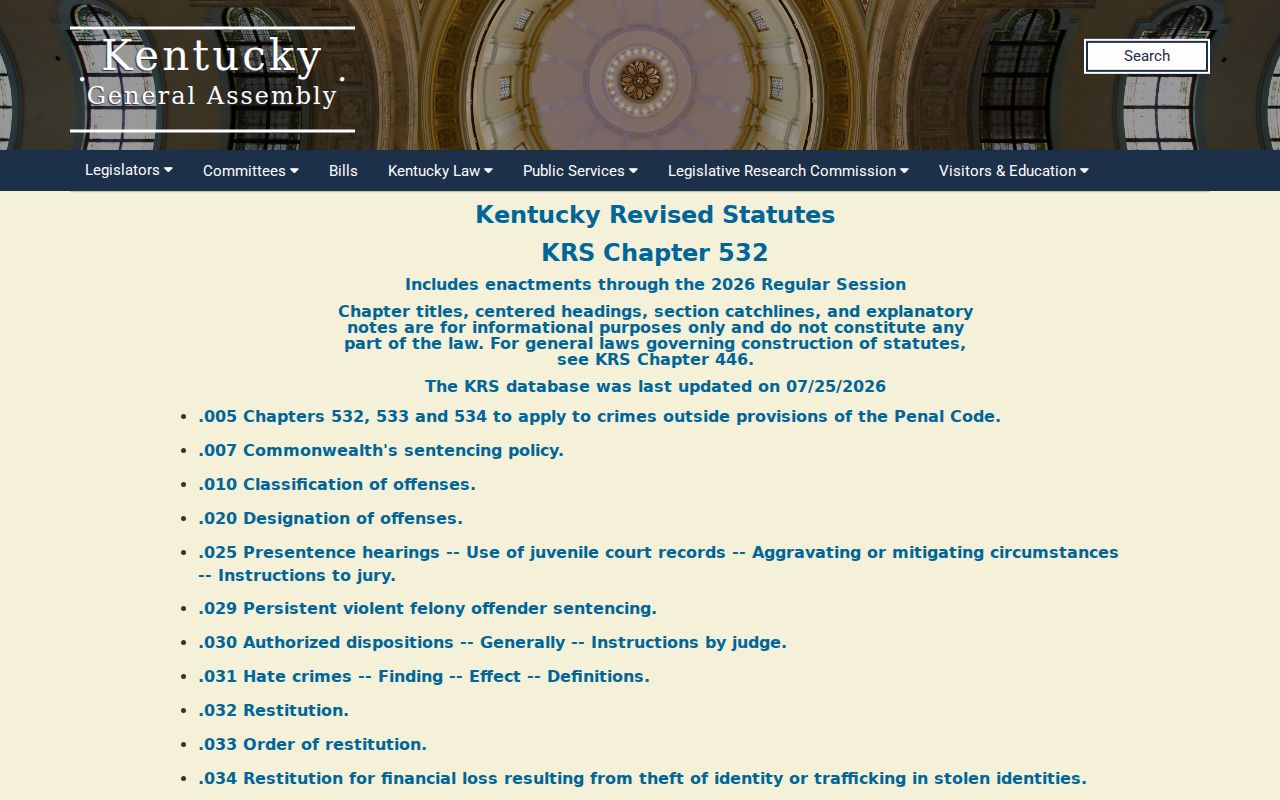 Marshall County criminal case sentencing classes in Kentucky law