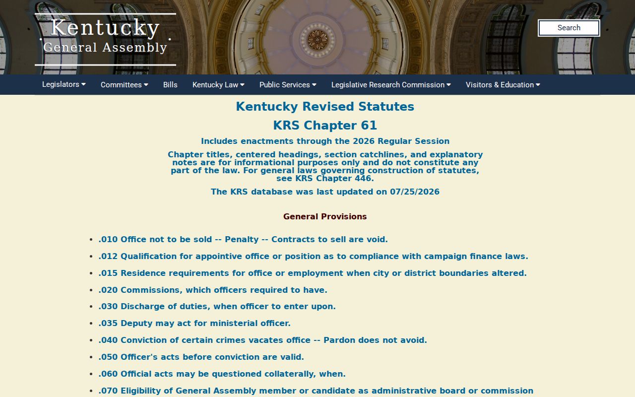 Official Kentucky Revised Statutes Chapter 61 open records page