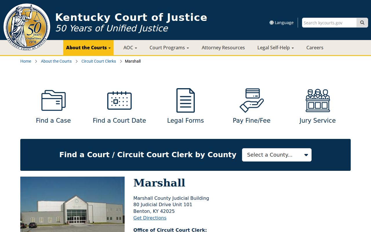 Marshall County criminal records clerk and Judicial Building information